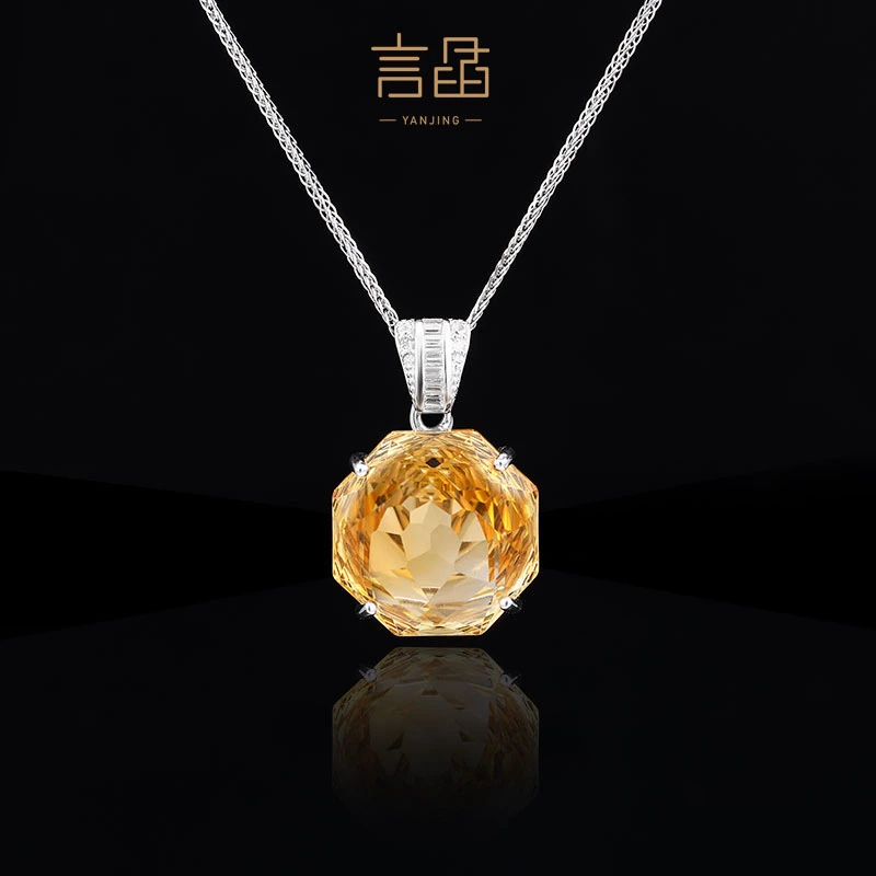 言晶珠宝S925银镶嵌黄水晶吊坠玫瑰切18*18mm吊坠