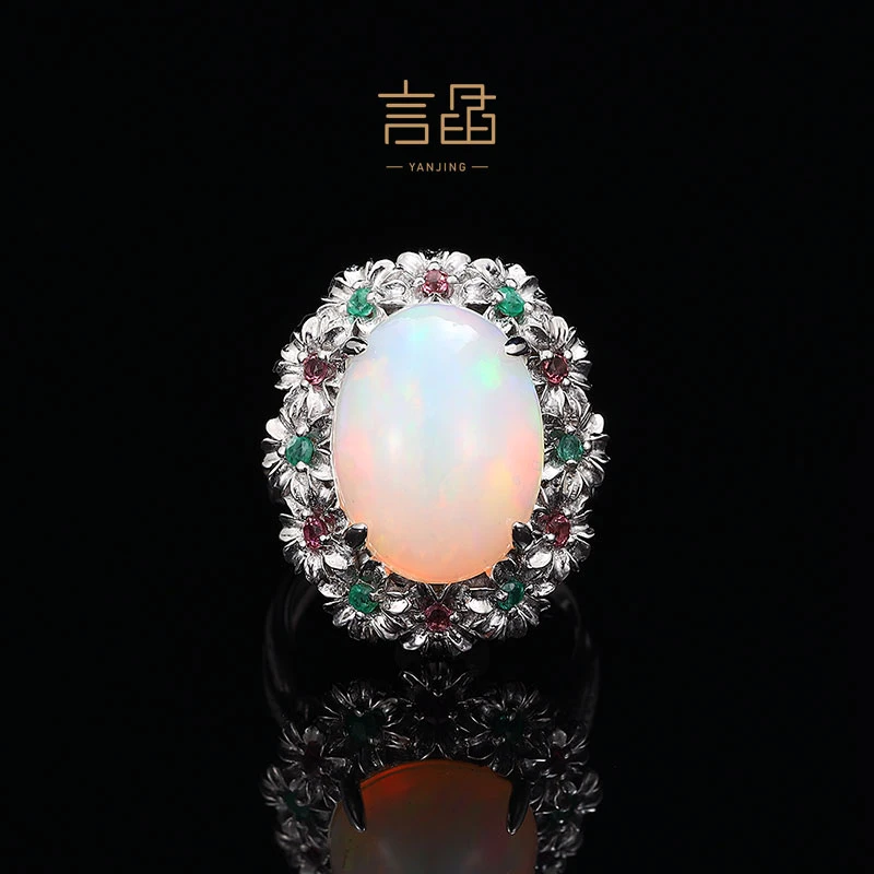 言晶珠宝S925银镶嵌11*15mm欧泊戒指