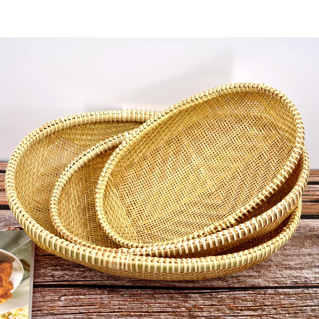 三件套 竹编 水果篮 手工编织面包篮馒头筐客厅家用收纳筐