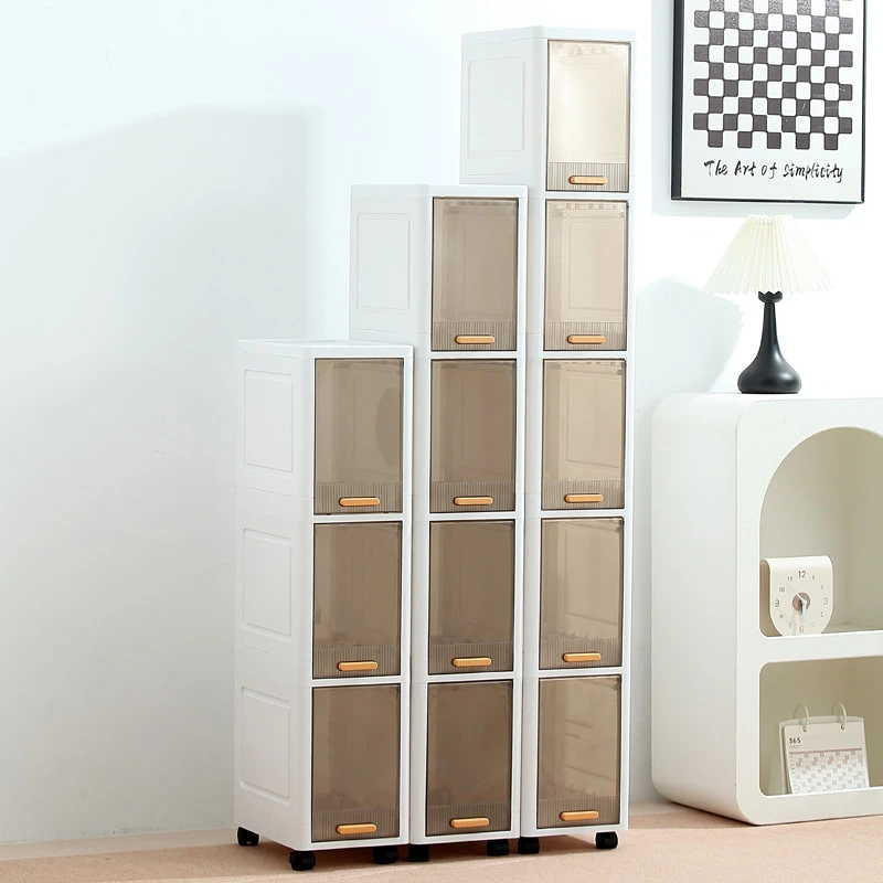 甲东里家用混色新款落地透明收纳柜卫生间浴室抽屉式超窄翻盖式柜