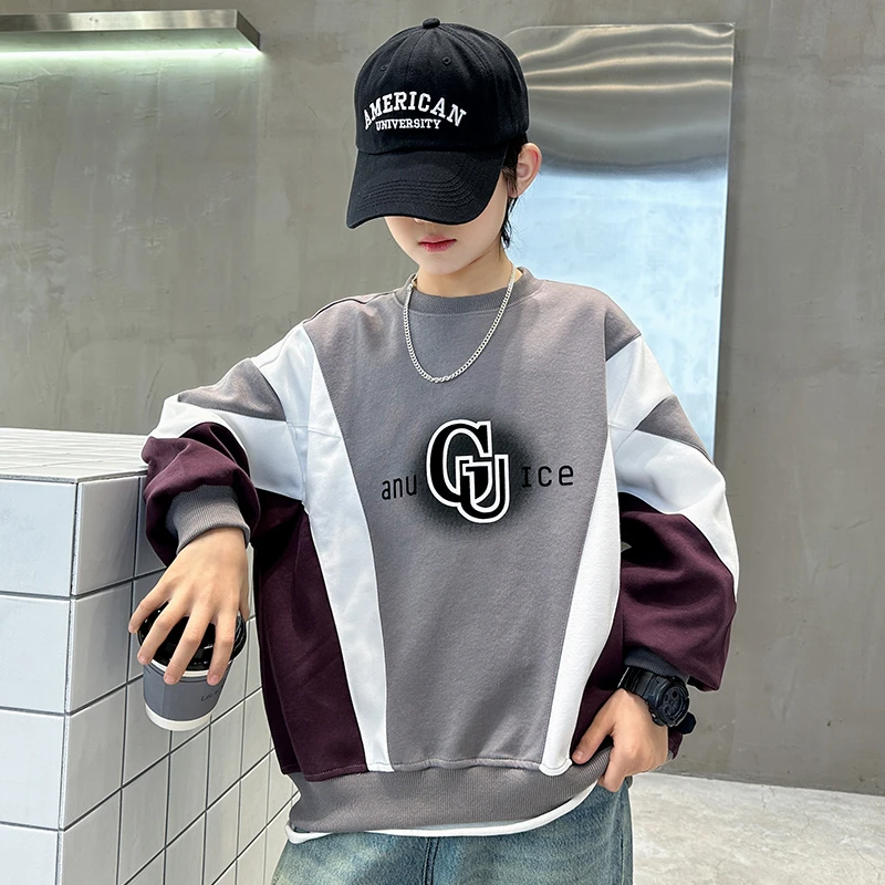 童装男童秋装卫衣中大童儿童春秋款长袖拼接撞色宽松版秋季衣服