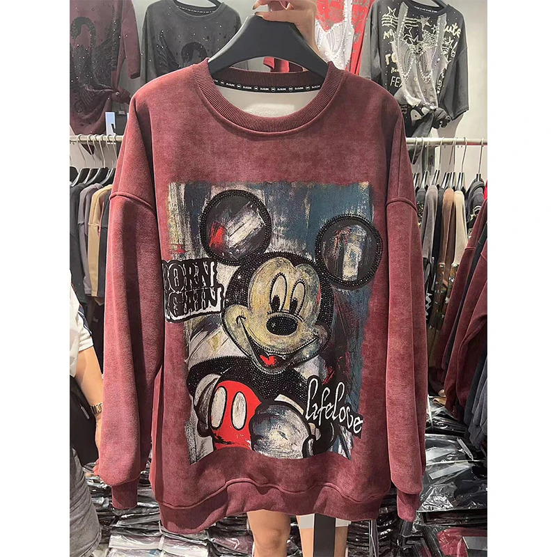 2024冬季新款欧货重工米奇圆领卫衣女潮牌宽松显瘦高级感炸街上衣