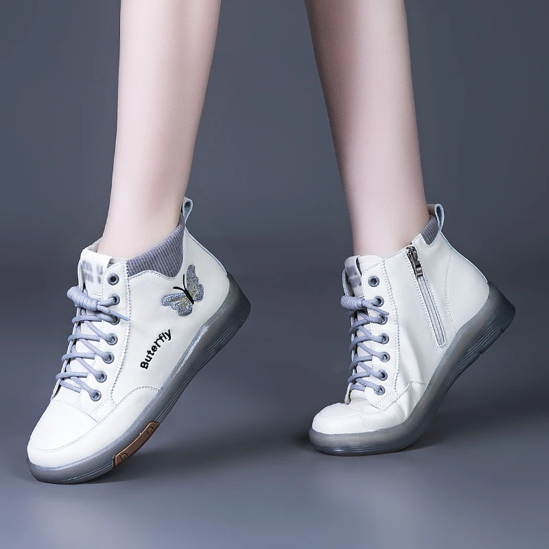 短靴2025新款女鞋秋冬加绒棉鞋马丁靴真皮软底防滑高帮百搭小白鞋