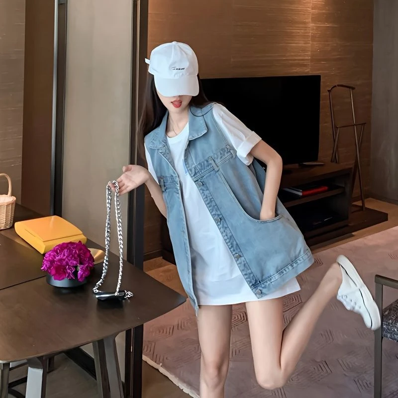 牛仔马甲女夏季爆款2025年新品长款宽松无袖坎肩背心网红上衣外穿