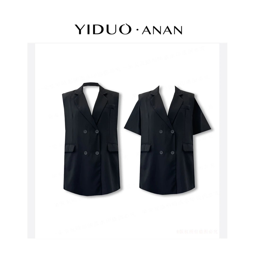 Yi·Duo 蝴蝶结露背垫肩西装裙（马甲裙）