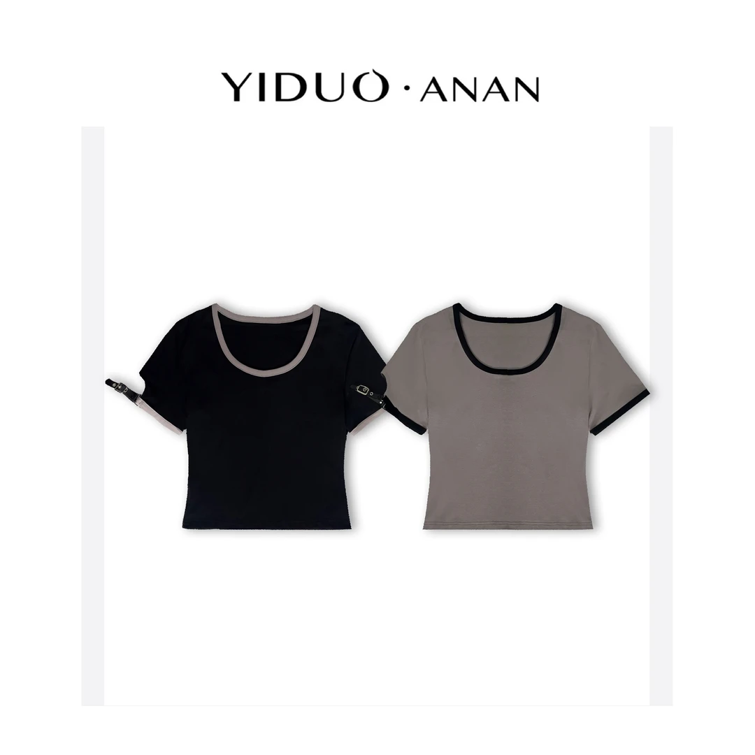 Yi·Duo 大码美式街搭拼色系皮带辣妹T恤