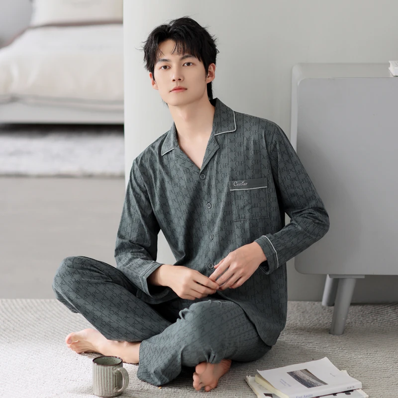【质量超级好】高档纯棉睡衣男四季款家居服长袖新款莱卡棉青中老年