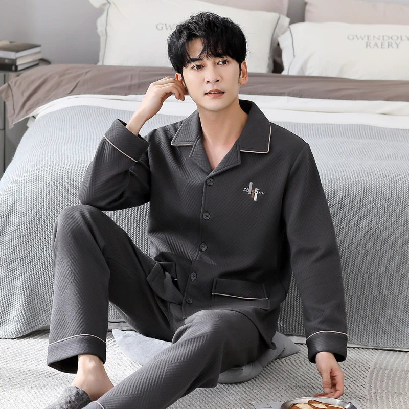 【加厚纯棉】睡衣男春秋款长袖秋冬款空气棉夹棉男款冬季夹层家居服