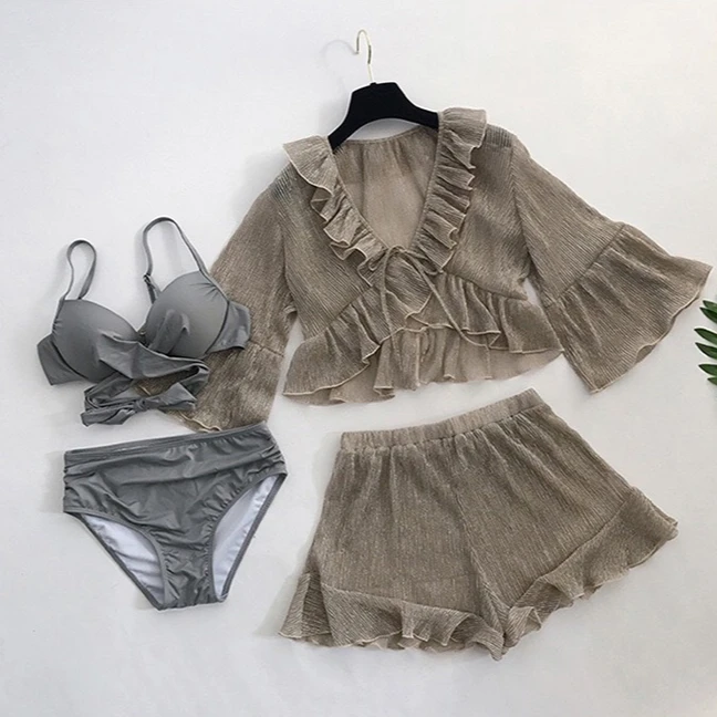 泳衣女ins遮肉温泉度假小香风海滩爆款保守聚拢显瘦分体泳衣洋气