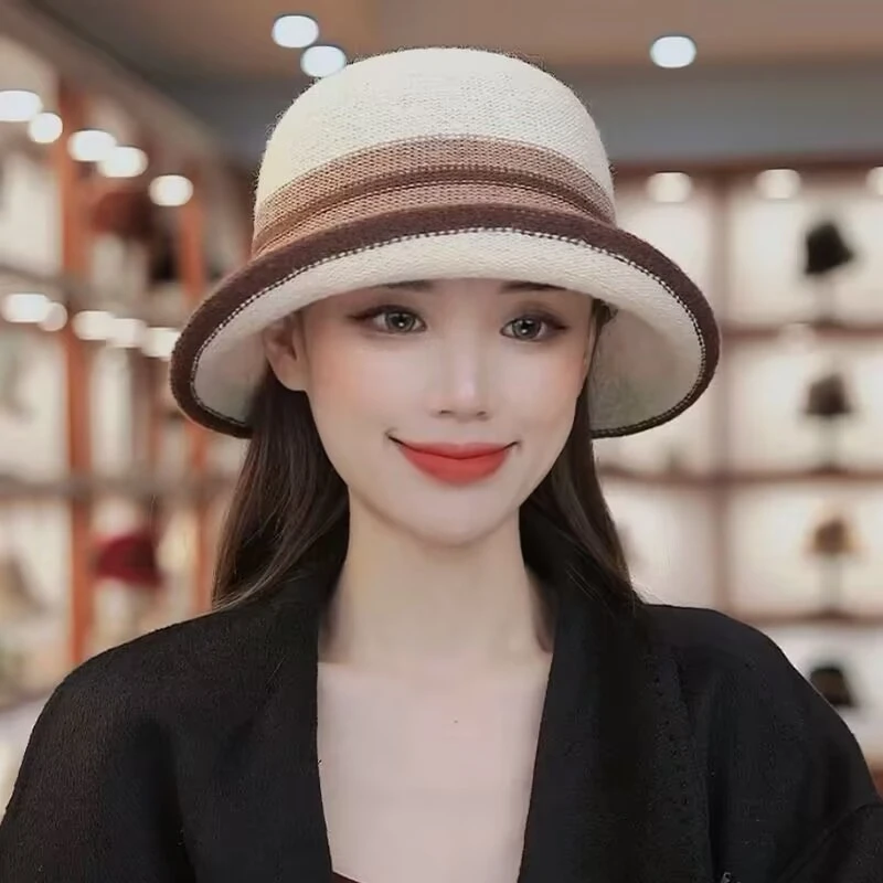 2024渔夫帽洋气时尚平顶英伦百搭复古礼帽高档新款盆帽保暖帽子女