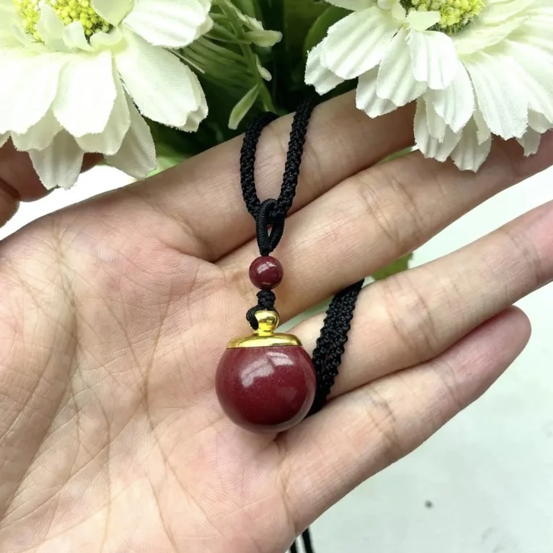 含辰砂工艺品（朱砂）紫金色金色圆珠款吊坠项链时尚精美礼物