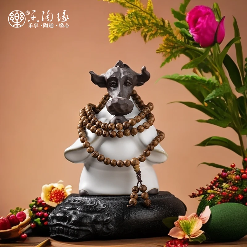 乐淘缘牛势创意陶瓷茶室白瓷家用财神菩萨观音创意陶瓷茶室白瓷