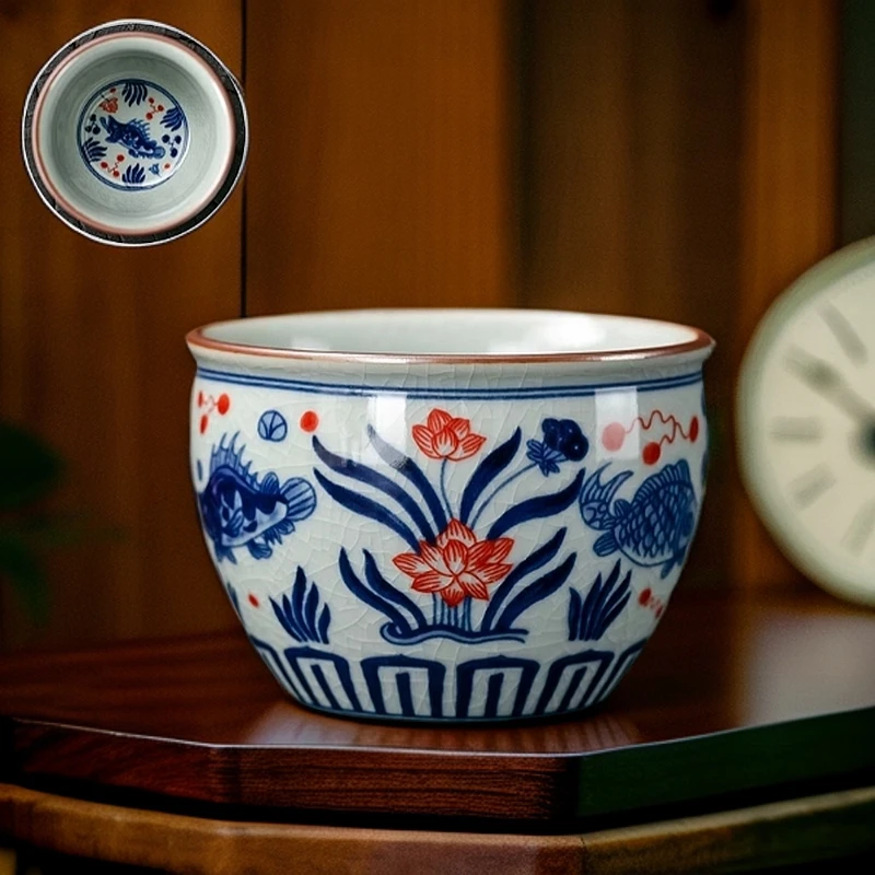 老陶泥仿手绘功夫茶杯主人杯普洱茶杯品茗杯喝杯复古单杯陶瓷茶盏