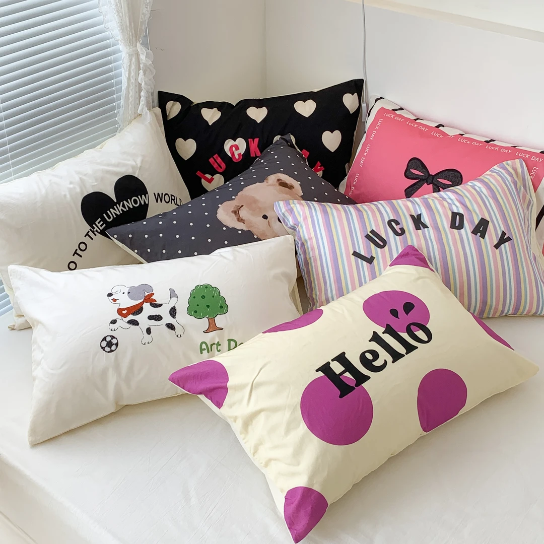 适禾家枕套韩系i混搭风全棉枕套少女心信封式48*74亲肤学生宿舍