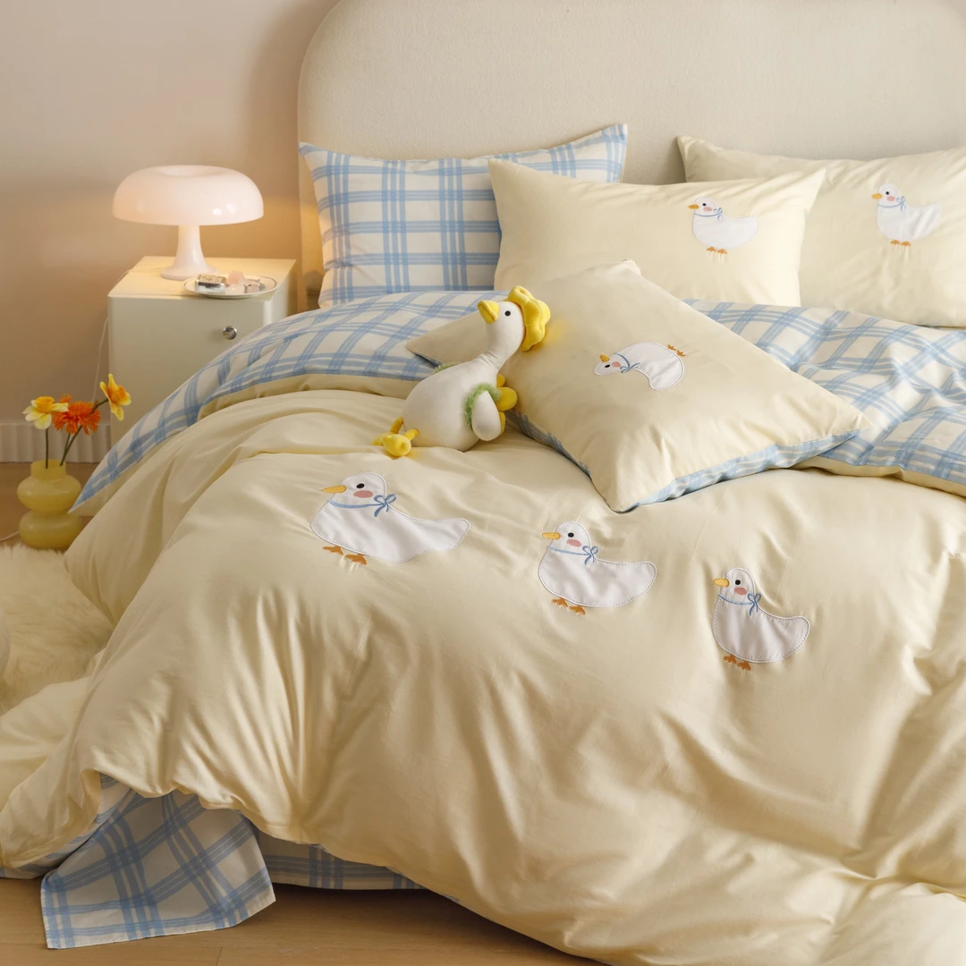 【适禾家】紫色韩版刺绣全棉床单套件宿舍清新四季通用单人床上用品