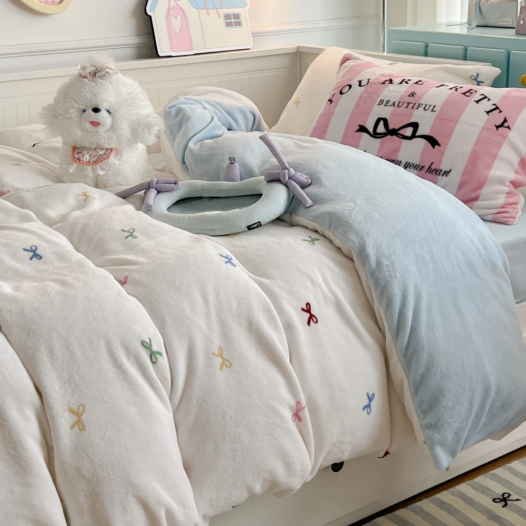 适禾家大版枕套混搭牛奶绒四件套加绒加厚双面绒牛奶绒