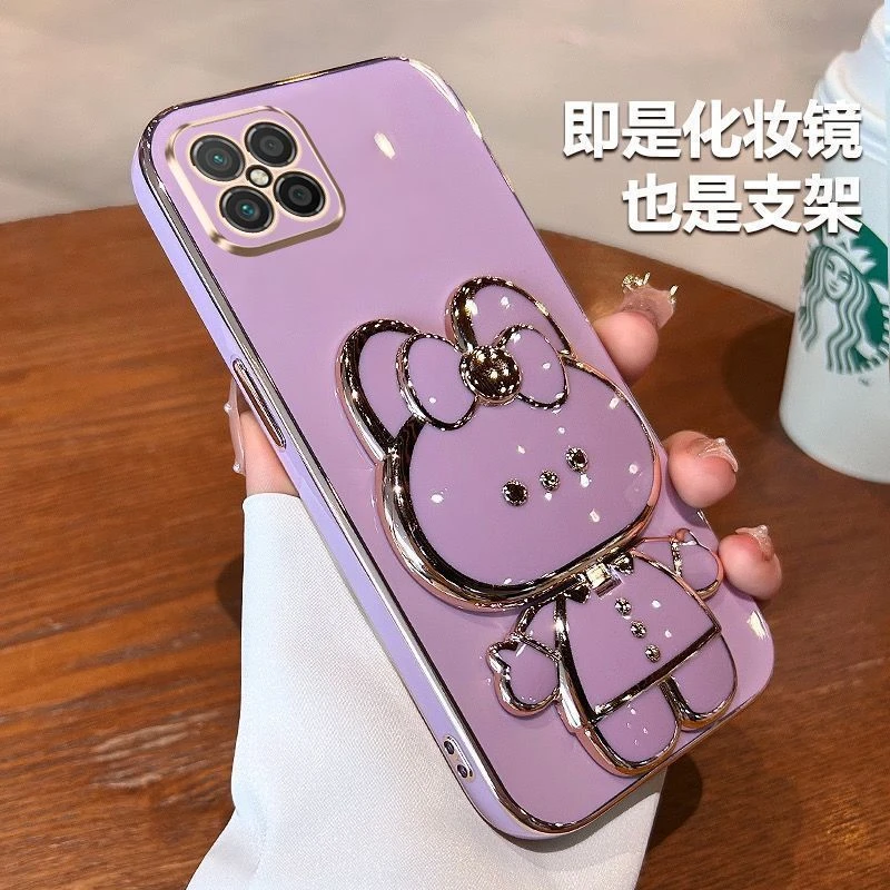 华为荣耀Play5手机壳兔子补妆镜支架HJC-AN90全包防摔硅胶软壳女