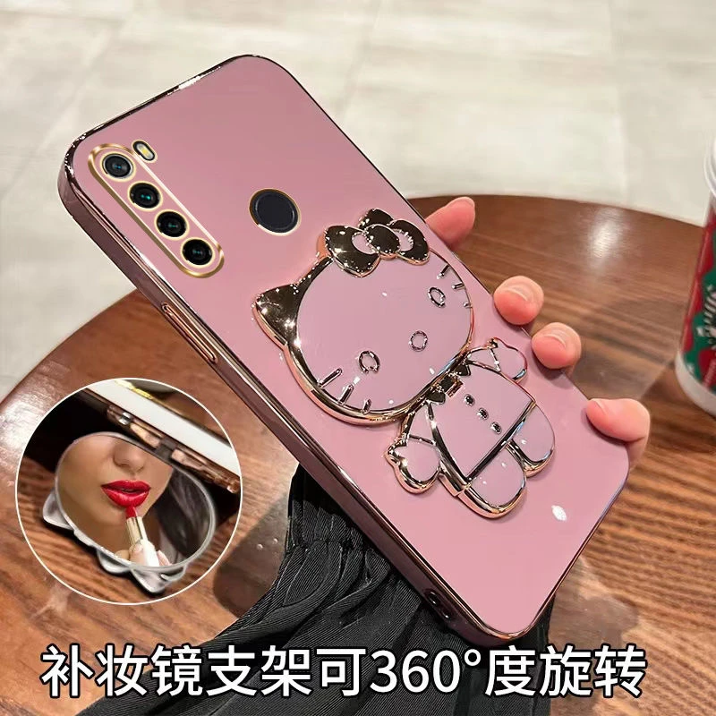 红米note8手机壳猫咪补妆镜支架RedmiNote8全包防摔硅胶套薄软壳
