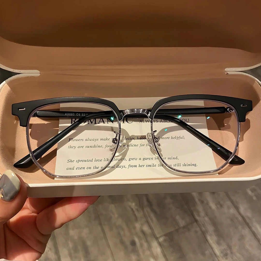 童锦程同款斯文痞帅复古半框近视眼镜男黑色可配度数防蓝光平光镜