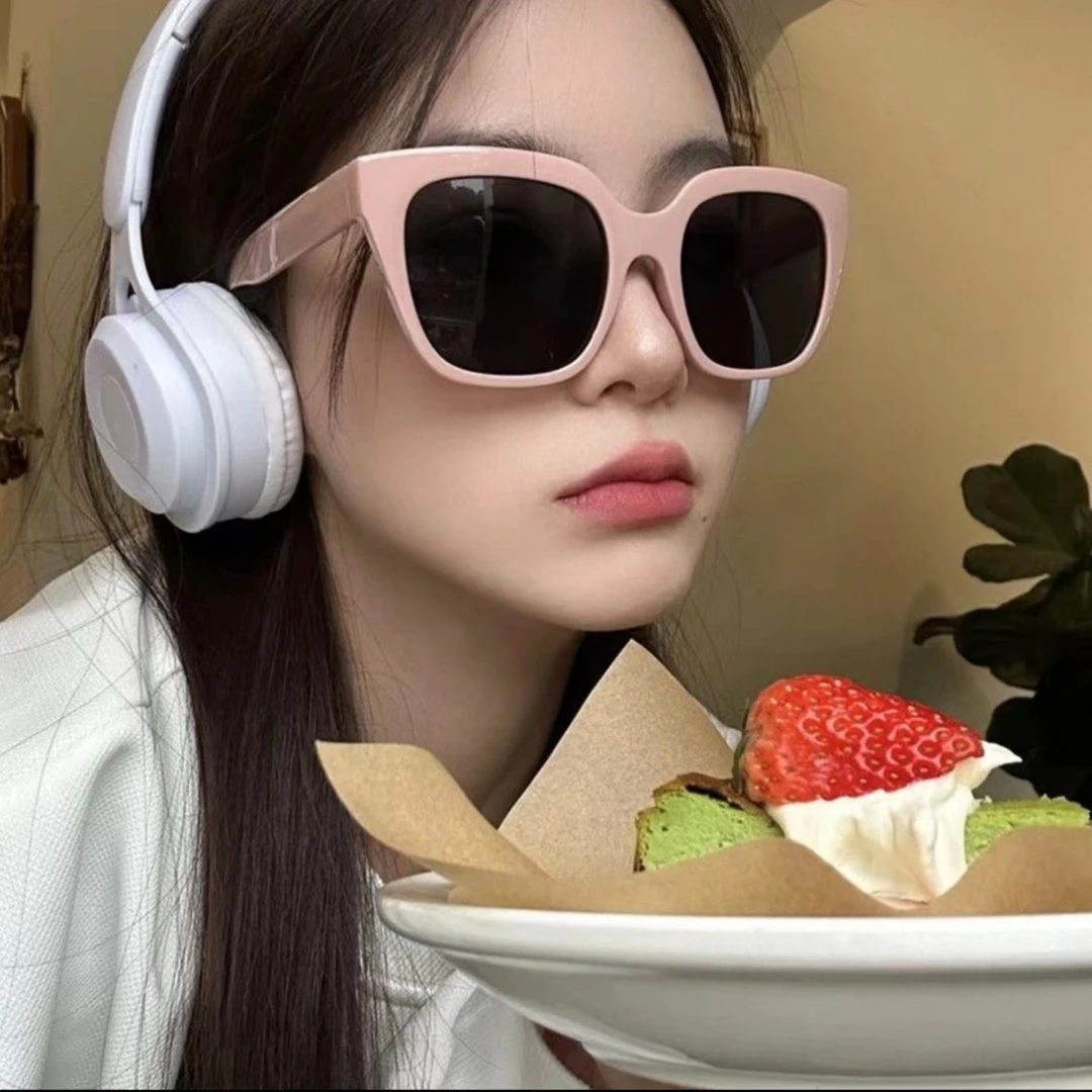 可爱蔷薇粉太阳眼镜韩系防紫外线防晒护眼方形墨镜女可爱显嫩圆脸