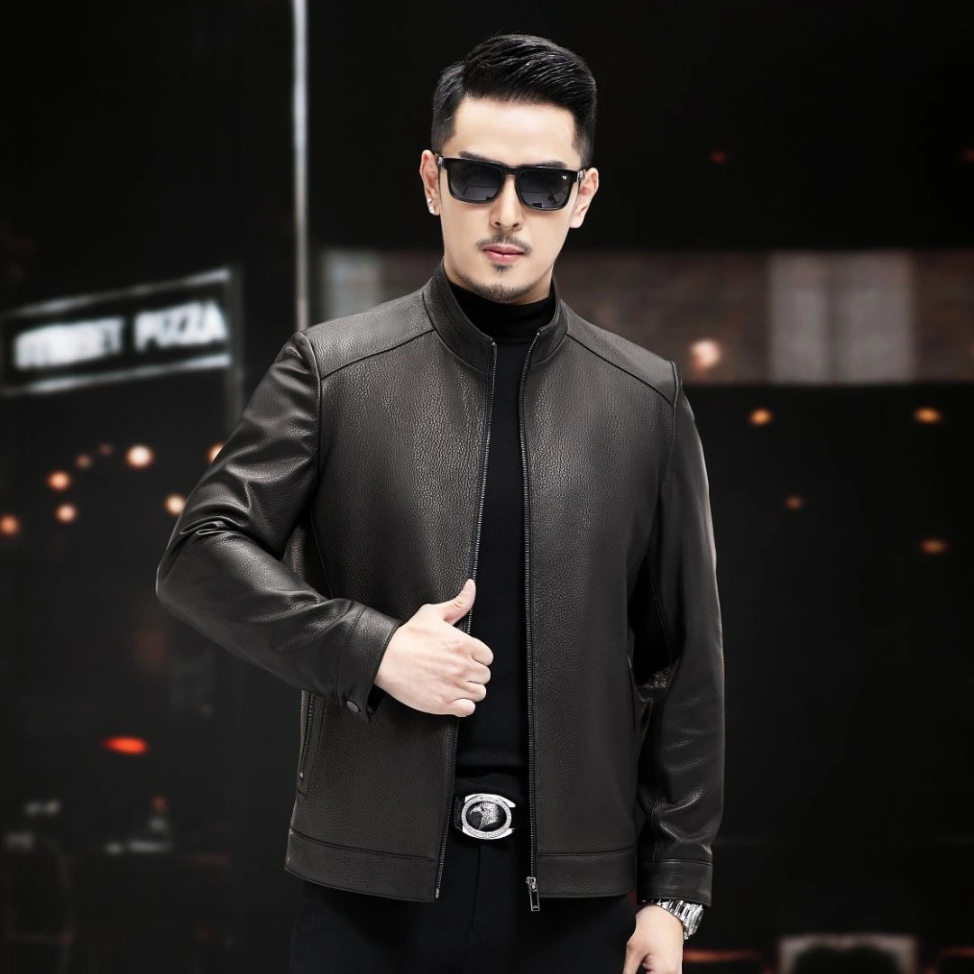 22303YR 断码 山羊皮立领羽绒海宁真皮皮衣时尚休闲保暖短款男