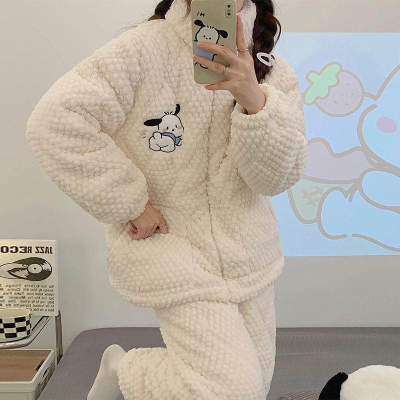 【Lucky优选】珊瑚绒睡衣女秋冬季三层加厚夹棉可爱家居服两件套装