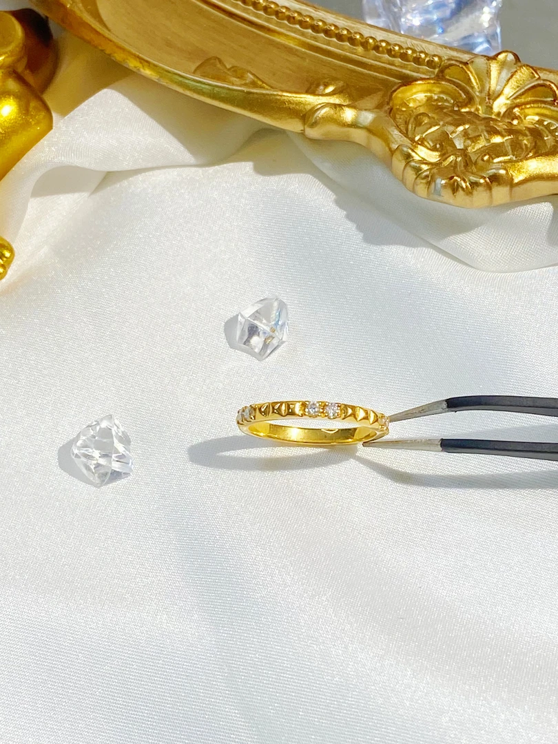 足金999  方糖戒指  黄金镶嵌莫桑 5G工艺