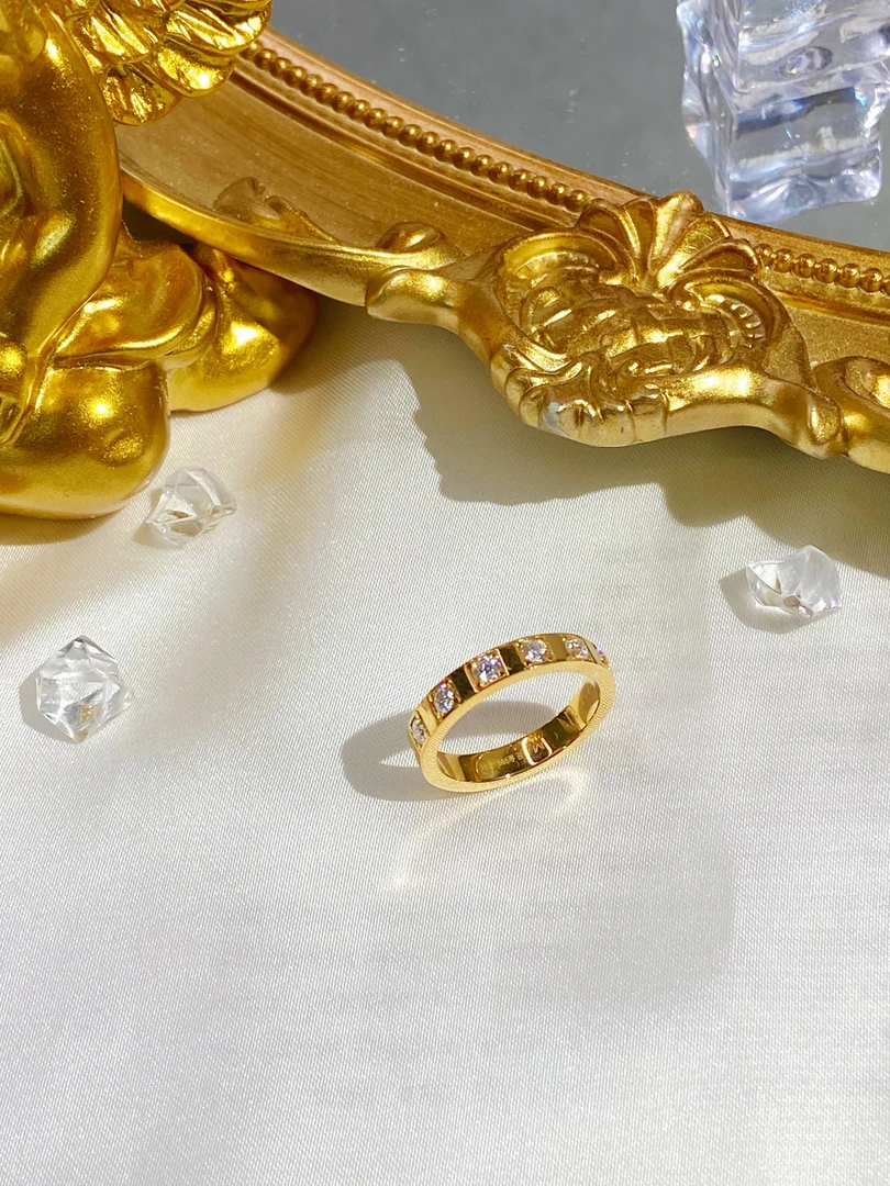 足金999  AB面时尚戒指  黄金镶嵌莫桑 5G工艺