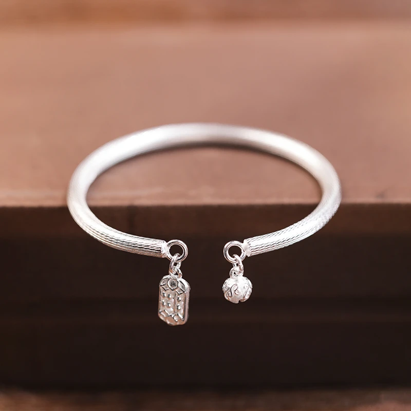 心草 足银手镯 算盘999纯银2025秋冬上新国潮开口镯子送女生礼物