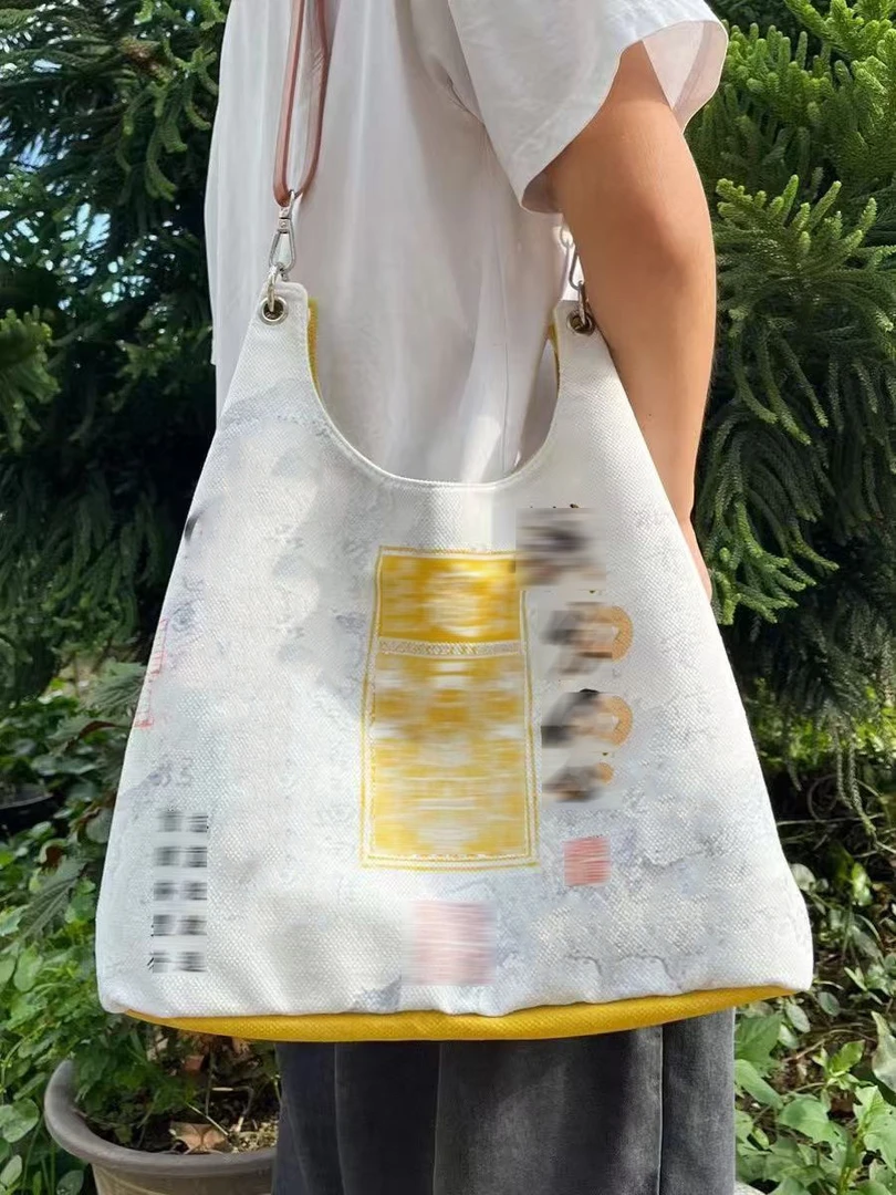 新款国风书法印花帆布水桶包手提包便当包