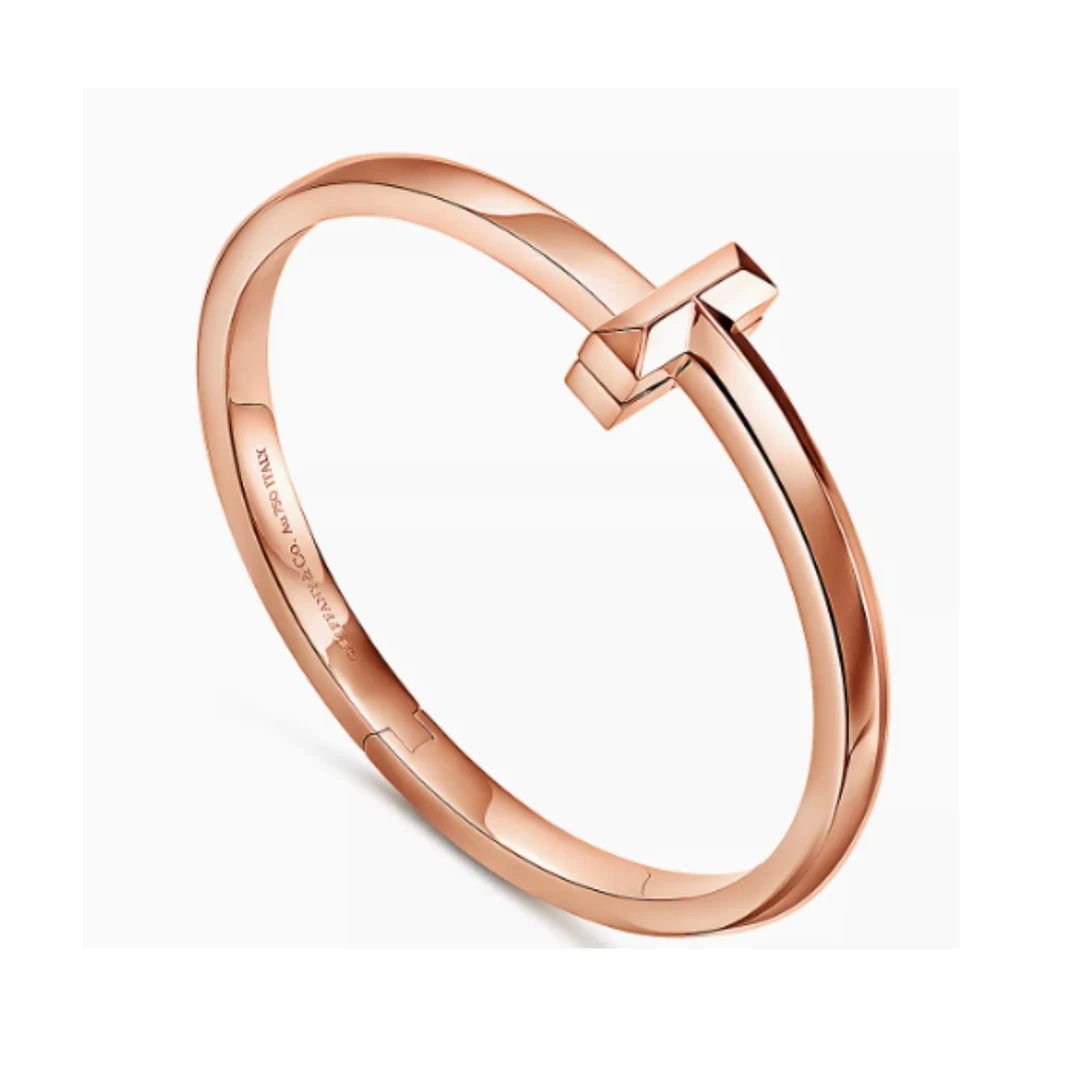 99新 Tiffany & Co./蒂芙尼 T系列 18K 玫瑰金 宽版 无钻 T1 手镯