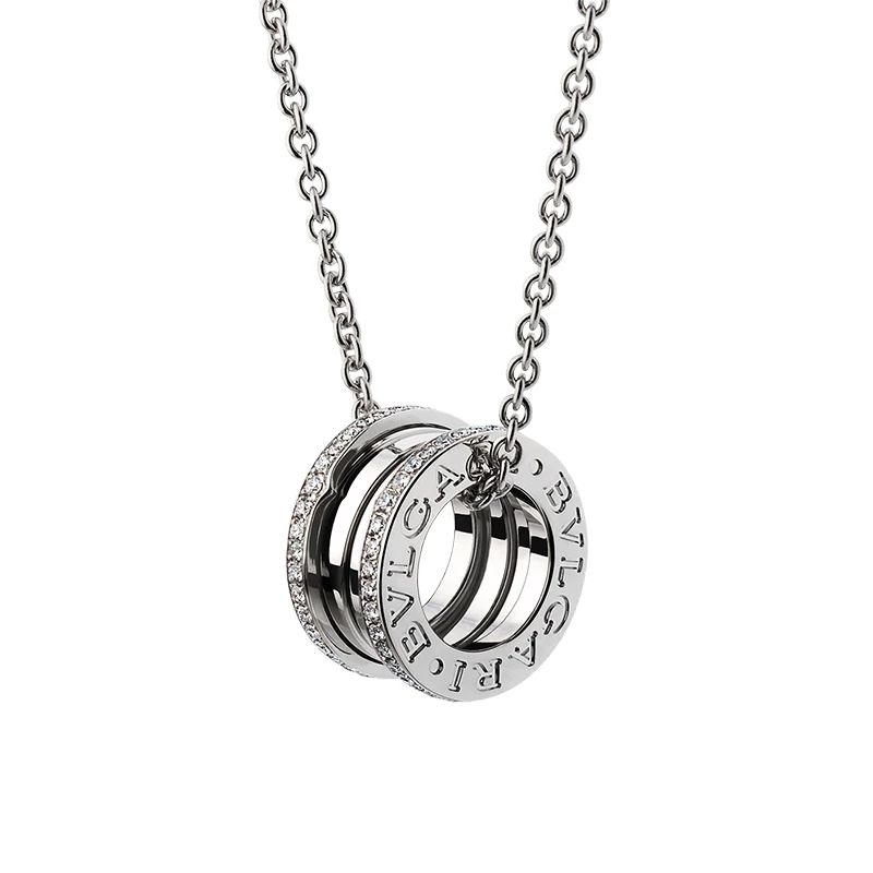 99新 BVLGARI/宝格丽 B.ZERO1系列 18k 白金 双排钻石 弹簧项链