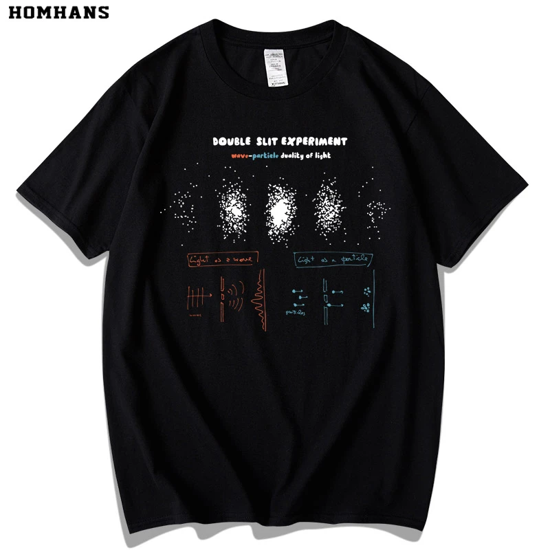 光的波粒二象性双缝干涉印花短袖纯棉T恤男生夏装力学男士