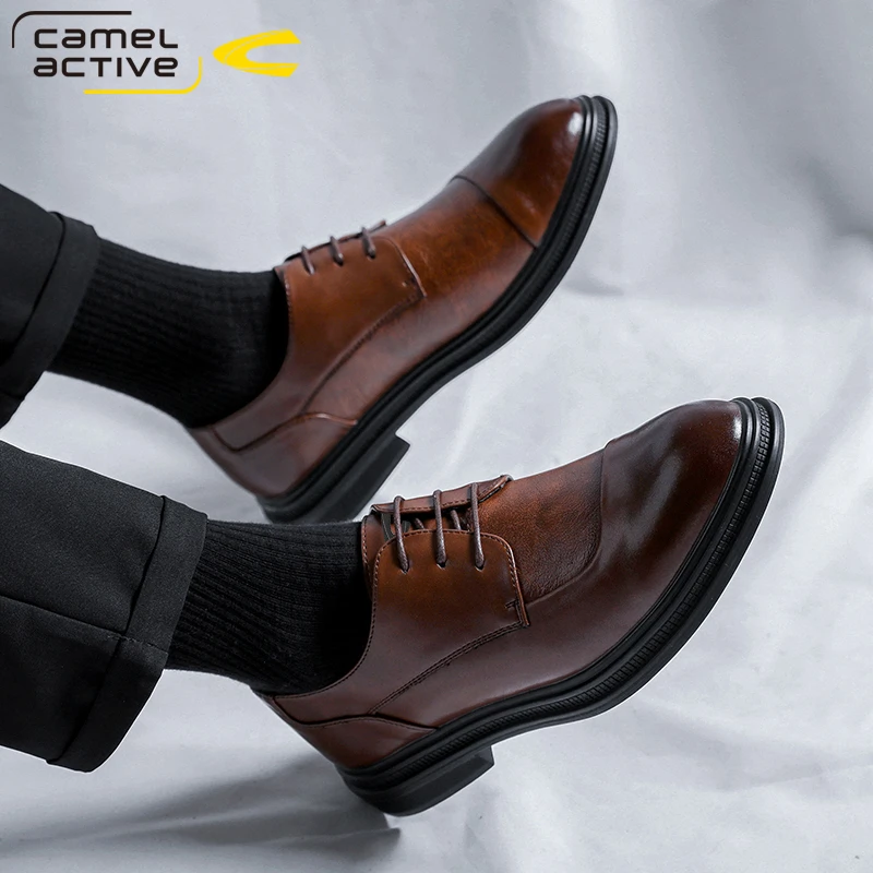 德国骆驼动感男鞋男士商务正装皮鞋男尖头2023新款英伦风德比鞋男