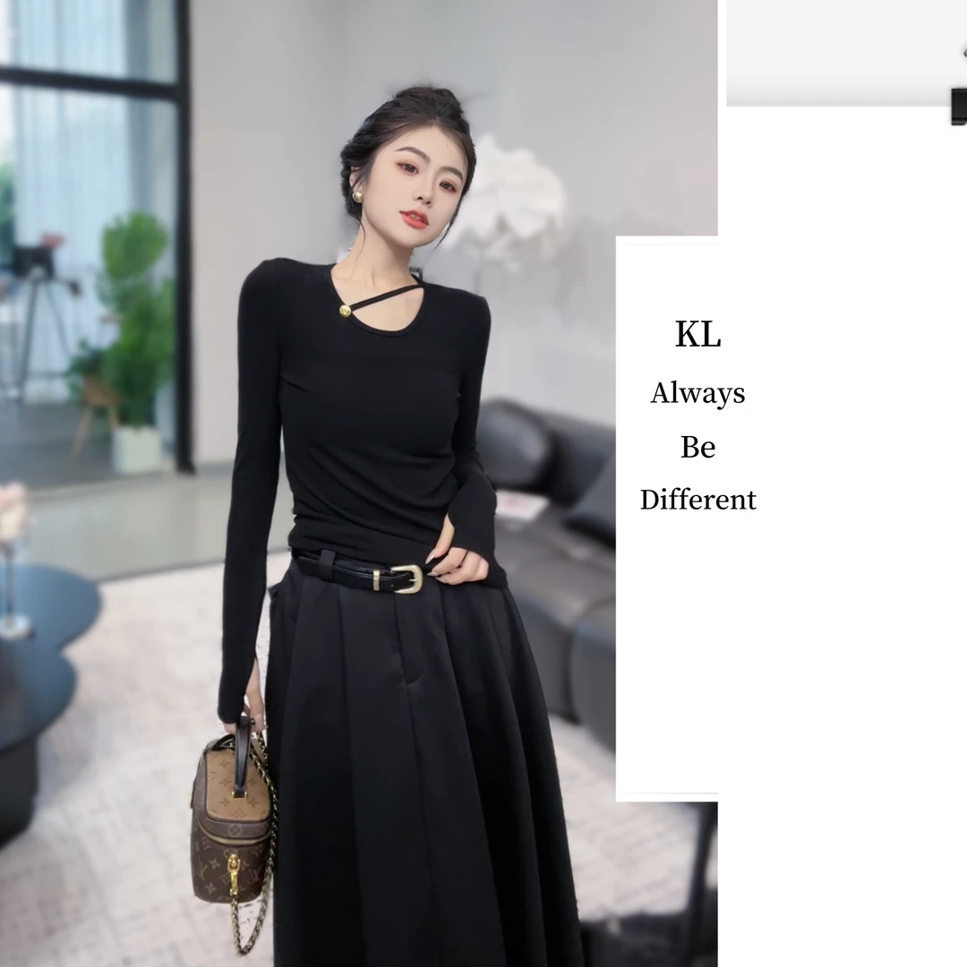 【又见经典】长袖斜扣套手指打底08045