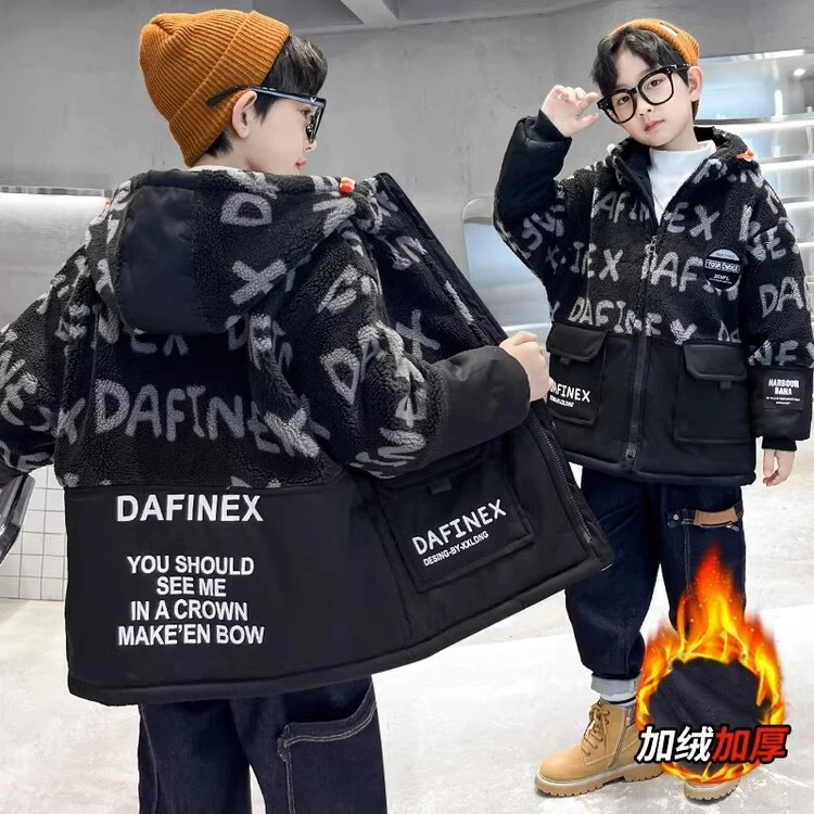 胖男童加肥加大夹棉外套秋冬装胖男孩中大童宽松大码加厚保暖372#