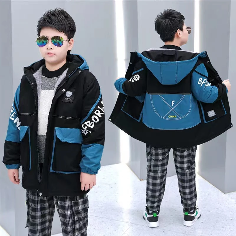 【酷乐童装】胖男童288#后背绣花北极加厚中大童加绒秋冬韩版长款