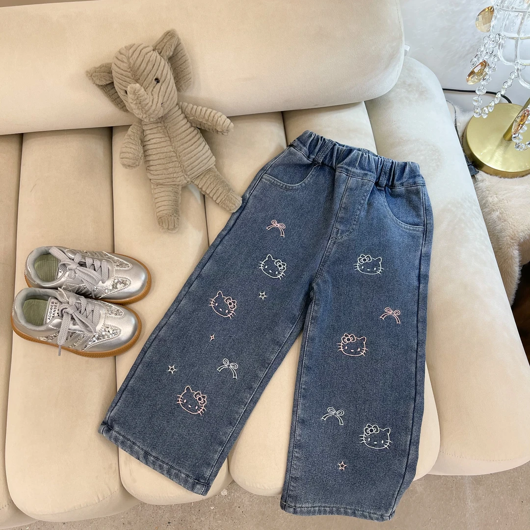 【刺绣哈喽猫牛仔裤】加绒8809K鱼子酱品牌儿童女童