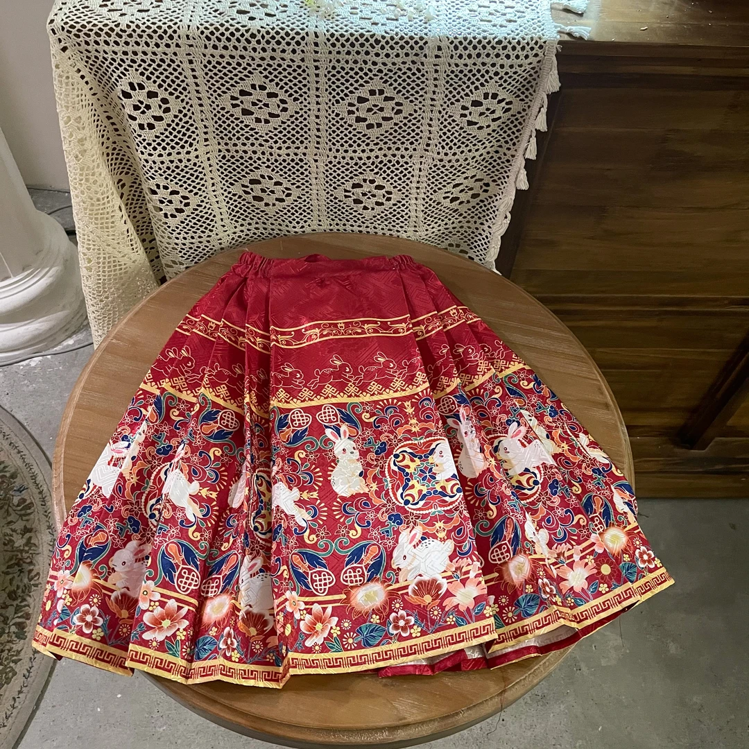 国风红色印花马面裙C2413QZ鱼子酱品牌童装儿童女童