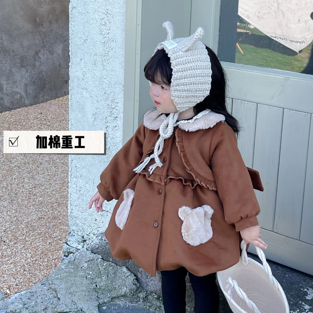 【熊可爱】鱼子酱品牌童装  SQ2266WT 可爱 小熊加棉呢料大衣