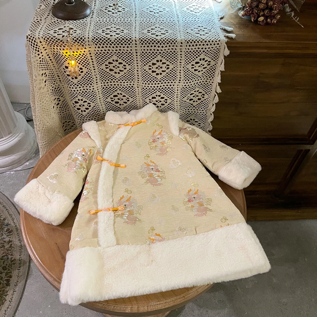 鱼子酱品牌童装儿童女童QK23214QZ中式国风复古加绒拜年服旗袍