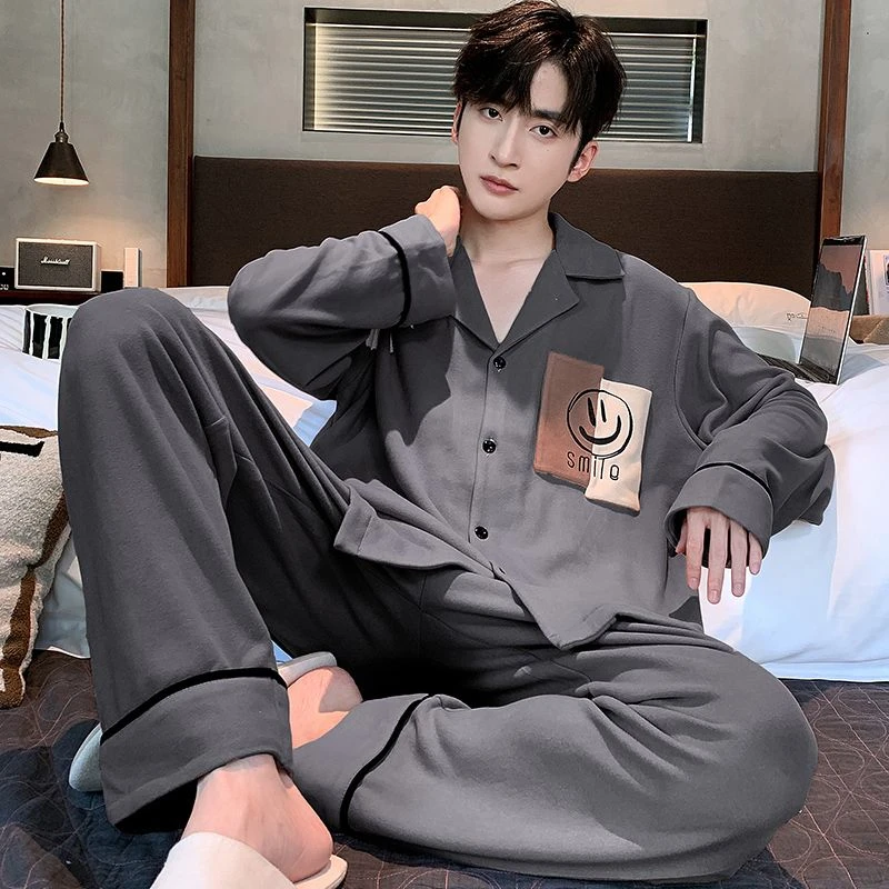 男士德绒睡衣秋冬加厚长袖长裤开衫简约休闲宽松可外穿家居服套装