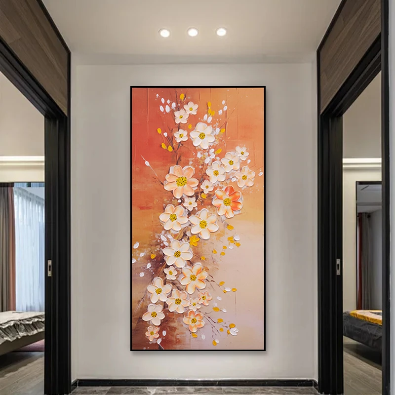 新中式砂岩厚油肌理装饰画 玄关客厅卧室沙发背景墙挂画花270