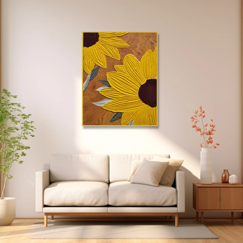 砂岩画走廊过道客厅现代简铝合金边框单幅中国风向日葵6080