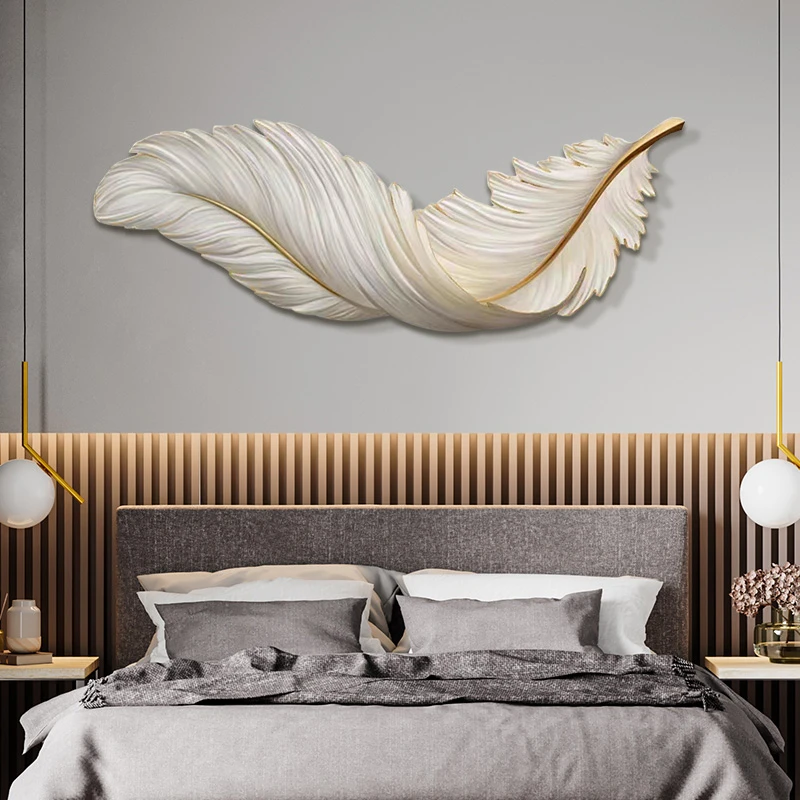 轻奢北欧风背景墙装饰画 激光雕刻壁画客厅沙发卧室挂画羽毛50150