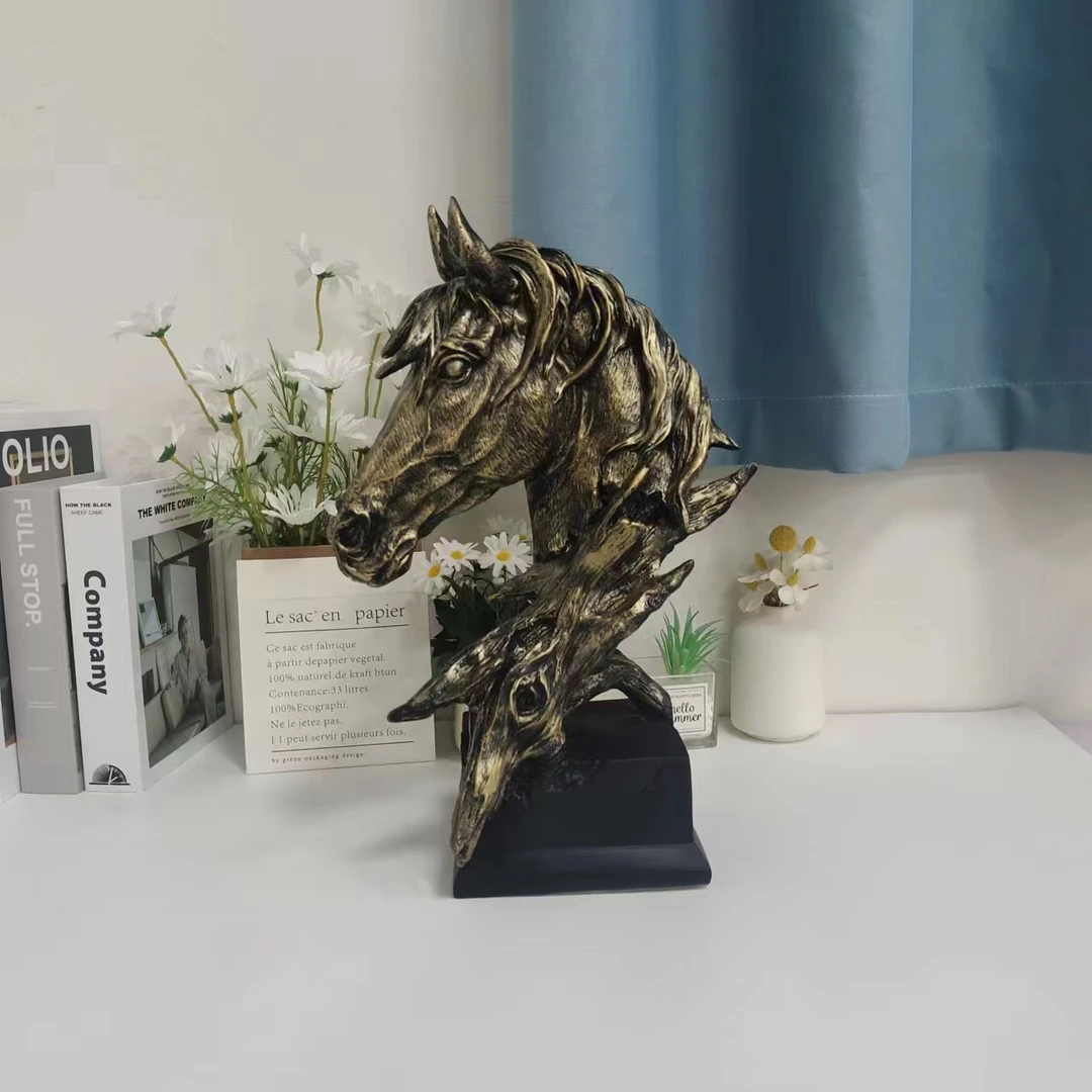 欧式仿古铜树脂实心摆件手工制作动物饰品卧室办公室摆件马头2540