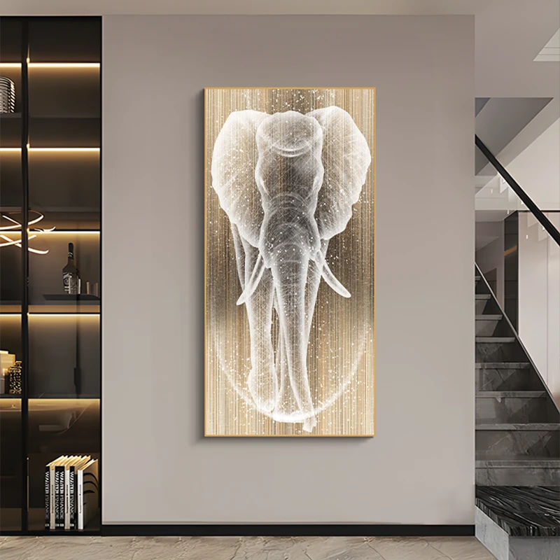 现代 轻奢晶瓷入户玄关画过道走廊装饰画 客厅高级壁画大象193