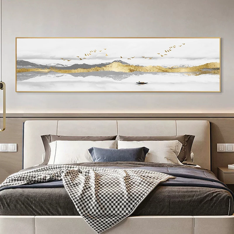 手工砂岩厚油肌理画 中式卧室床头玄关沙发背景墙装饰画金线40150