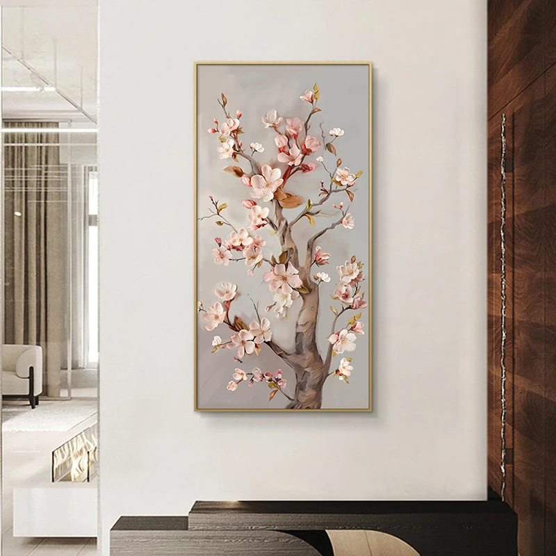 新中式喜上眉梢花树玄关装饰画走廊过道尽头挂画树60120