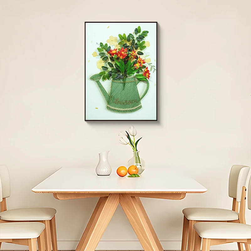 北欧现代简约餐厅装饰画 实物立体绕线壁画餐桌客厅挂画花瓶6080